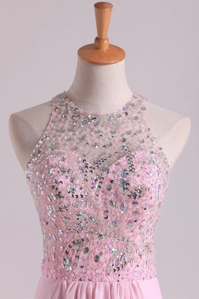 Party Dresses Scoop A Line Chiffon With Beading Floor Length